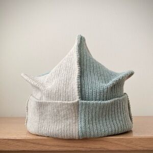 joodito origami crown pure wool sweater hat patchwork bucket beanie cap blue